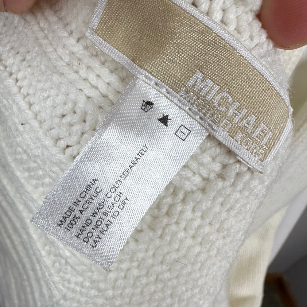 Michael Kors Scarf Women OS Cream Knitted Grommet Logo Eyelet Long Winter Wrap - Picture 5 of 8
